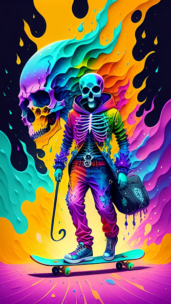 Skull colorful, AI Art, skeleton HD phone wallpaper