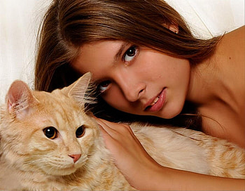 Girl w Cat, , cute, cat, beautiful, girl HD wallpaper