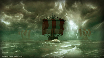 Dark Sea, sea, abstract, fantasy, battleships, storm HD wallpaper