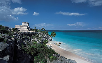Nature, Architecture, Palms, Rocks, Structure, Precipice, Break, Stone, Blue Water HD wallpaper