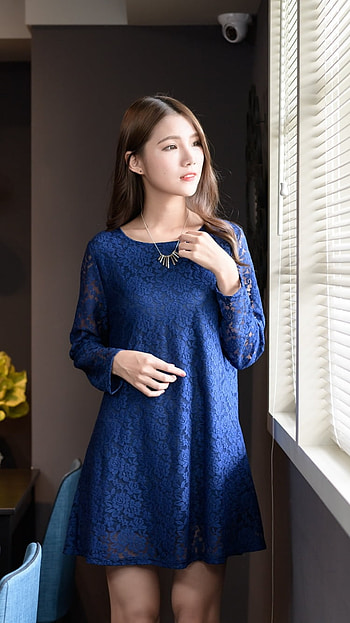Blue Lace Muse — Brunette Model , blue dress, brunette, model, woman, asian HD phone wallpaper