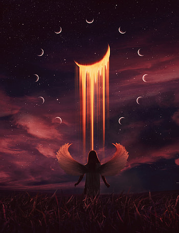 Moon, Art, Night, Illusion, Angel HD phone wallpaper