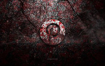 Pinterest logo, grunge art, Pinterest stone logo, red stone texture, Pinterest, grunge stone texture, Pinterest emblem, Pinterest 3d logo HD wallpaper