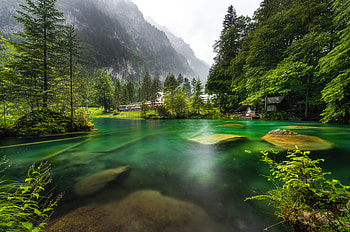 Switzerland Mountains Lake Scenery Blausee Alps, switzerland, mountains, lake, nature HD wallpaper