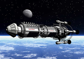 u.s.s santa maria, blue, ship, planet, moon, clouds, stars HD wallpaper