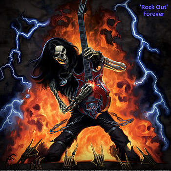 Rock Out Forever , fun, guitar, music, work partner, sick, happiness, heavy metal, fitness partner, motivational, metalcore, lightening, skeleton, entertainment, exercise partner, religious, off the chain, heaven, love, cool, joy, numetal, thrash HD wallpaper