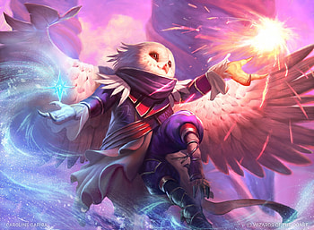 Knight owl, bird, owl, art, pink, fantasy, caroline gariba HD wallpaper