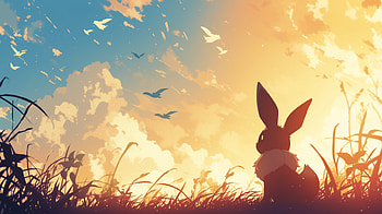 Majestic Eevee Pokémon Sunset -, Pokemon, Eevee (Pokémon), Anime, rabbit, anime sunset HD wallpaper