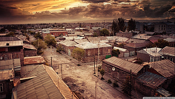beautiful sky over asian town, clouds, streets, beige, town HD wallpaper