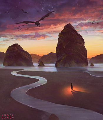 Art, Dragons, Beach, Rocks, Silhouette, Fiction, That's Incredible HD phone wallpaper