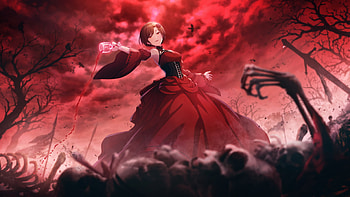 Beautiful Anime Girl With Red Dress Standing In Red Clouds Sky Background Anime Girl HD wallpaper