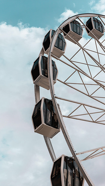 Sky, Miscellanea, Miscellaneous, Metal, Ferris Wheel, Attraction, Metallic, Booths, Stall HD phone wallpaper
