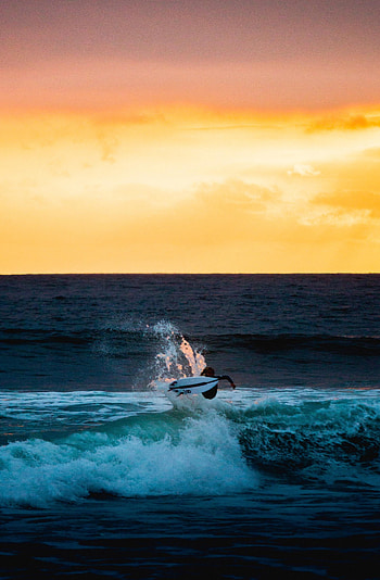 Sunset, Serfing, Horizon, Miscellanea, Miscellaneous, Wave, Surfer HD phone wallpaper