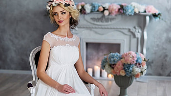 ❀ Flower Girl ❀, Floral, delicate lace dress, Blonde, flowers, Mantlepiece decor, Vase, Female HD wallpaper