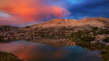 Dramatic Sunset over Pioneer Lakes Basin, California, colors, clouds, sky, mountains, usa HD wallpaper