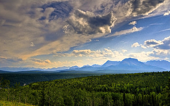 Mountains off Yonder, blue, valley, clouds, sky, forests, beautiful, nature, mountains HD wallpaper