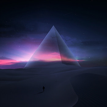 Art, Stars, Desert, Silhouette, Starry Sky, Pyramid HD phone wallpaper