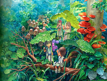 Little people, branch, anime, nature, forest HD wallpaper