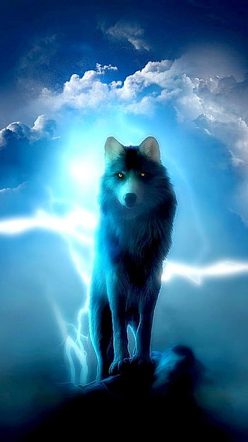 Celestial Wolf / Luminous Night Wolf / Aurora Guardian / Blue Flame Wolf, Animal, wolf HD phone wallpaper