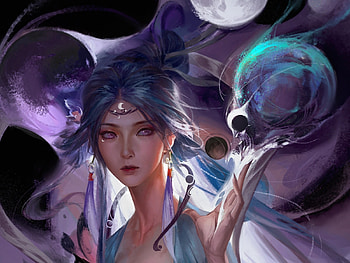 Fantasy girl, girl, art, fantasy, blue, rishengrisheng, frumusete HD wallpaper