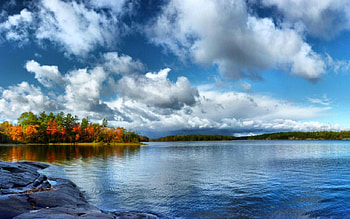 Beautiful scenery, clouds, sky, nature, lake HD wallpaper