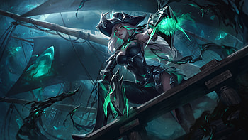 Miss Fortune, fantasy, green, girl, luminos, legend of runeterra, jeremy anninos, dark HD wallpaper