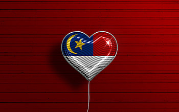 I Love Malacca, , realistic balloons, red wooden background, Day of Malacca, malaysian states, flag of Malacca, Malaysia, balloon with flag, States of Malaysia, Malacca flag, Malacca HD wallpaper