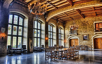 grand castle dining room r, castel, room, grand, windows, dining, r HD wallpaper