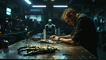 Cyberneticist: A Ultra of Innovation, robotics, workshop, man, technology HD wallpaper