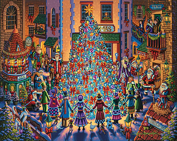 Spirit of Christmas, painting, craciun, art, pictura, christmas, eric dowdle, people, tree HD wallpaper