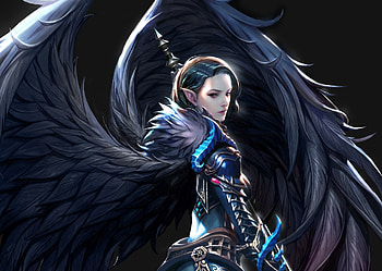 Angel, wings, black, fantasy, kim ssang, girl, luminos HD wallpaper