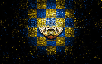 Fife Flyers, glitter logo, Elite League, blue yellow checkered background, hockey, english hockey team, Fife Flyers logo, mosaic art HD wallpaper