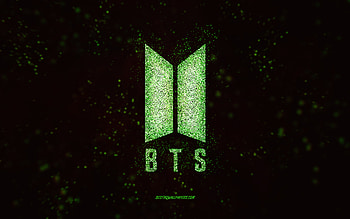 BTS glitter logo, , black background, BTS logo, green glitter art, BTS, creative art, BTS green glitter logo, Bangtan Boys HD wallpaper