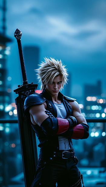 Cloud Strife: Epic for Fans, Cloud Strife, Anime, sword, cityscape, night, anime night HD phone wallpaper