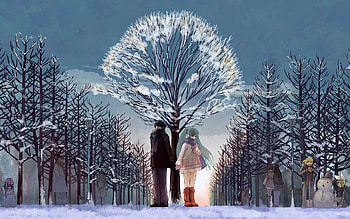 anime winter, winter, cartoon, anime, drawing, snow, vocaloid, manga HD wallpaper