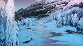 Snow, River, , Winter, Ice, Makkon, Painting, Tree HD wallpaper