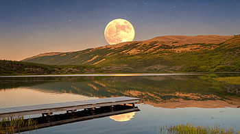 Harvest Moon Reflections – Ultra, harvest moon (nature), moonlit landscape, twilight HD wallpaper