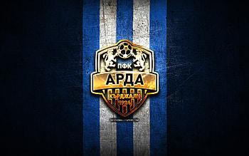 Arda Kardzhali FC, golden logo, Parva liga, blue metal background, football, bulgarian football club, FC Arda Kardzhali logo, soccer, FC Arda Kardzhali HD wallpaper