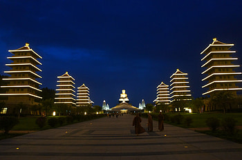 Buddha Memorial Center, night, building, buddha, tower HD wallpaper
