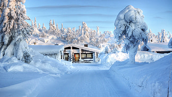 Snow, Winter, Cabin, , House HD wallpaper