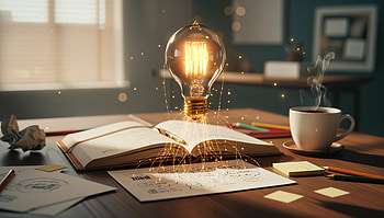 — Spark of Insight, Idea, Light Bulb, Book, Cup HD wallpaper