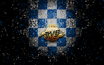 Universo Treviso Basket, glitter logo, LBA, green white checkered background, basketball, italian basketball club, Universo Treviso Basket logo, mosaic art, Lega Basket Serie A HD wallpaper
