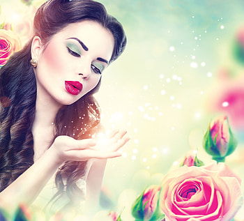 Beauty, rose, pink, model, flower, girl, anna subbotina, woman, hand HD wallpaper