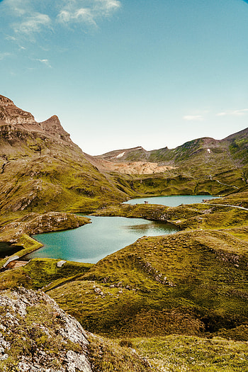 Mountains, Nature, Grass, Sky, Rocks, Lake HD phone wallpaper