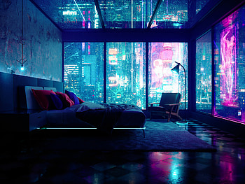 CGI - Cyberpunk Hotel Room, Cyberpunk Room HD wallpaper