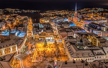 Arendal, Trinity Church, evening, winter, Arendal panorama, Arendal cityscape, Agder, Norway HD wallpaper