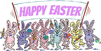Happy Easter!, bunnies, happy easter, rabbits, carrots, eggs, holiday, sign, easter eggs, easter HD wallpaper