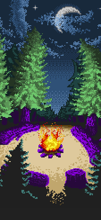 Pixel Campfire Nights: Artistic Escape, artistic, pixel art HD phone wallpaper