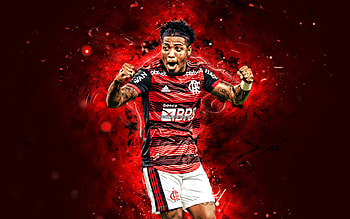 Marinho, , 2022, red neon lights, Flamengo FC, brazilian footballers, Serie A, Brazil, football, Marinho Flamengo, Marinho HD wallpaper