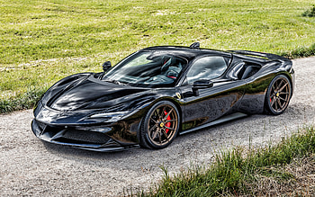 Ferrari SF90 Stradale, 2021, exterior, black sports coupe, new black SF90 Stradale, Italian sports cars, Ferrari HD wallpaper